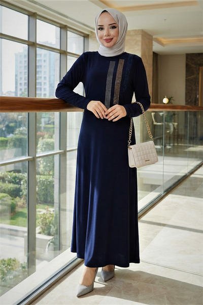 modamira Kadın Lacivert Sandy Önü Taş Detaylı Genç Anne Boydan Tesettür Gülşe...