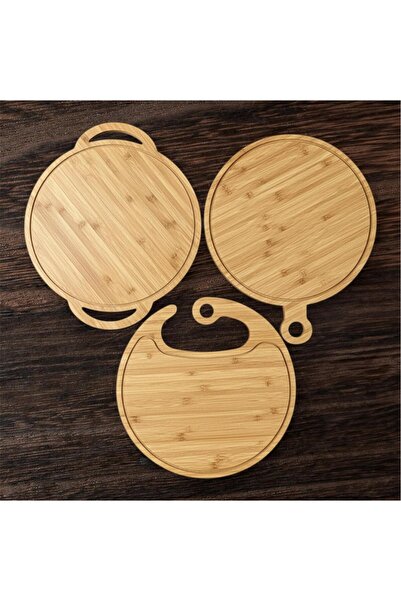 selinaksesuar Bamboo 3-Piece Pizza Serving Tray, Cutting Chopping and Present...