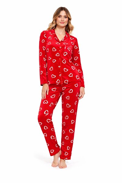 BOYRAZ Velvet Heart Patterned Velvet Women's Pajama Set – S-Xxl