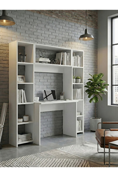 Free Home Premium MDF Ürün Çalışma Masası Seti 5 Farklı Kombinasyon Raflı Ofi...