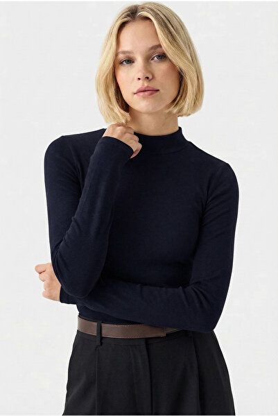 VODENS Bluză de damă bleumarin cu guler vertical ultra moale