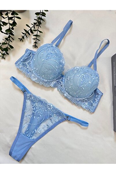 RUYAZ Lace Supported Women's Blue Padded Bra Suit