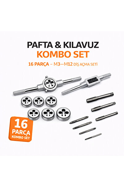 SENBANG Pafta ve Kılavuz Seti Kolu Dahil 16 Parça – M3–M12 İç ve Dış Diş Açma...