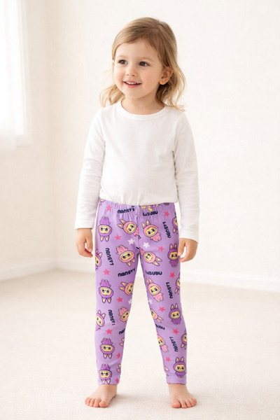 Babexi Labubu Patterned Girls' Leggings – Soft Cotton, Flexible Waist (1-4 Ye...