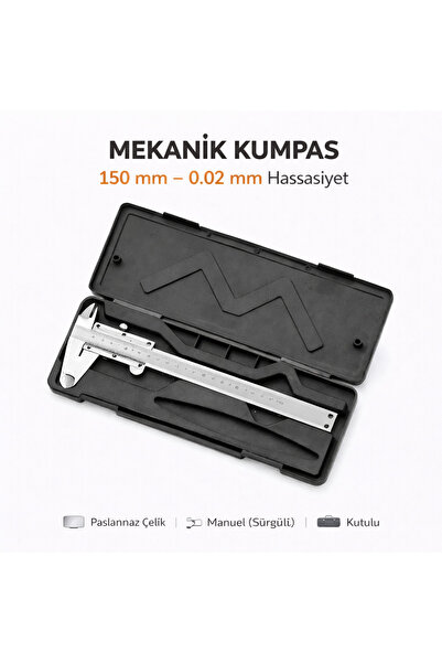 SENBANG 150 mm Mekanik Kumpas 0.02 mm Hassasiyet – Paslanmaz Çelik Sürgülü Ma...