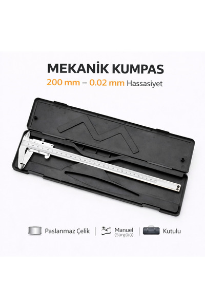 SENBANG 200 mm Mekanik Kumpas 0.02 mm Hassasiyet – Paslanmaz Çelik Manuel Sür...