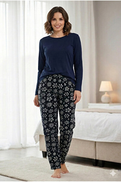 SİERNA Γυναικεία φλις πιτζάμα με ελαστική μέση χειμερινή srn-004192