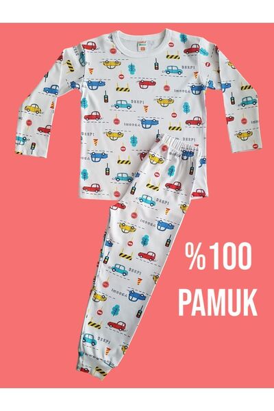 Çamaşır Bahçesi Long-Sleeved Patterned Kids Pajama Set #printedkidspajamas #laundrygarden #carpattern