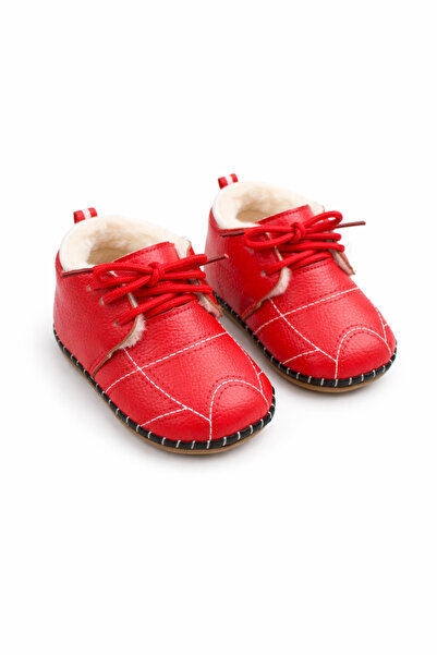 Superbaby Red fur-lined shoes for little girls Bella, with laces, for first s...