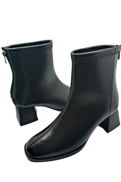 Long Star Kadın Siyah Rugan Suni Deri Ortopedik 6 cm Kalın Topuklu Küt Burun ...