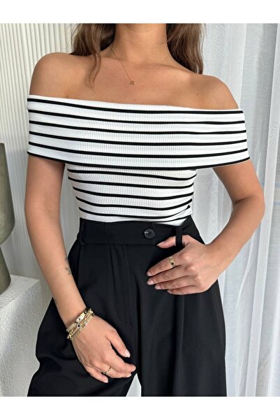 İLKCET MODA Γυναικεία πλεκτή μπλούζα με γιακά Madonna