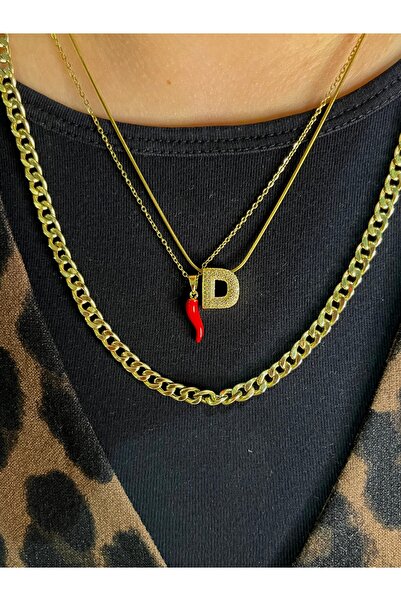 D&Z ACCESSORİES Kadın Gold Çelik Kırmızı Biber Figürlü Şans Kolyesi | Zincir ...