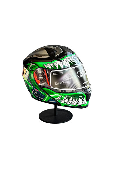 rxr Helmets 908 Güneş Vizörlü Çene Açılır Kask (BLACK/GREEN X2)