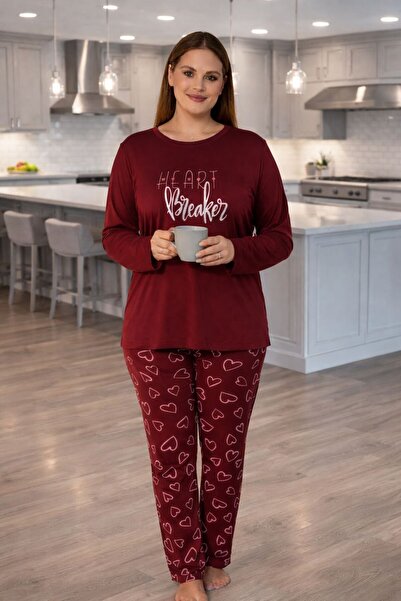 GAMDELLE MODA Women's Plus Size Heart Patterned Pajama Set