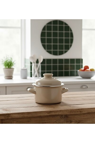 EmayeBurada Emaye Mini Tencere Yumurta Haşlama Mama Ve Sos Tenceresi 12cm 900ml