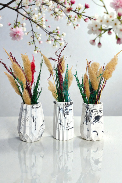 BESAGU HOME مجموعة مزهريات على الطراز الحديث - مزهريات زخرفية رخامية أنيقة