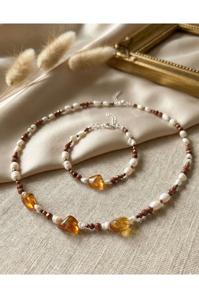 Zokak 925 Ayar Sertifikalı Kehribar kolye bileklik, kehribar yıldız taşı ve i...