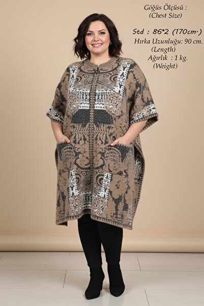 Laden Knitwear Women's Plus Size Bearded Poncho Bat Sleeve Winter Very Thick ...