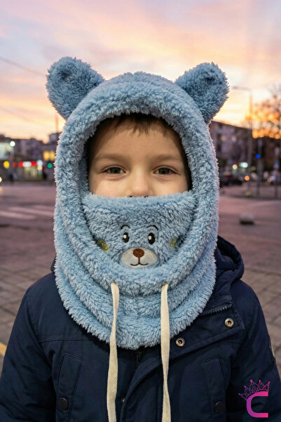 Cinderella Căciulă moale de pluș cu ursuleț drăguț, cu guler și eșarfă într-u...