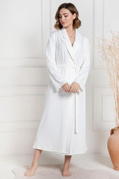 Mecit Pijama Mecit 6107 Ekru Kadın Büyük Beden Sabahlık