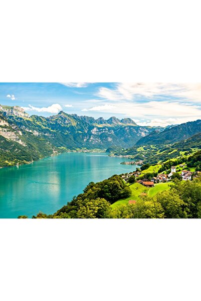 Zumzeria Tablou Canvas Frumosul Lac Walensee în Elveția, 80x50cm, tabloucanva...