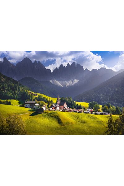 Zumzeria Tablou pe pânză, vedere a văii Funes din Italia, 80x50cm, tabloucanv...