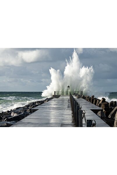 Zumzeria Tablou Canvas Val uriaș spărgându-se peste dig, 80x50cm, tabloucanva...