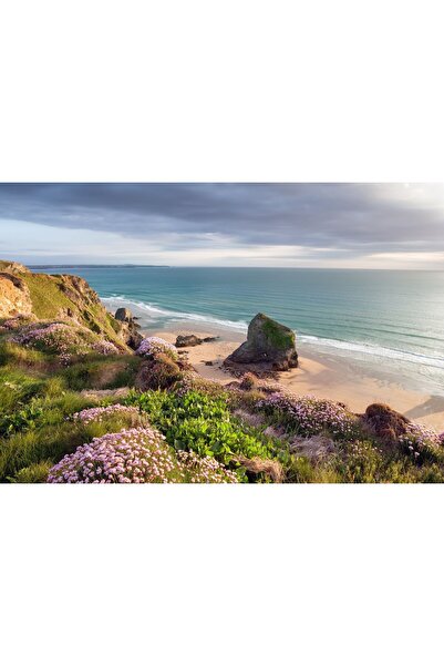 Zumzeria Tablou Canvas Beautiful Beach In Cornwall, 80x50cm, tabloucanvas813,