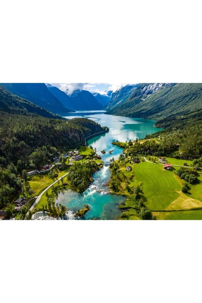 Zumzeria Tablou Canvas Beautiful Lodal Valley In Norway, 80x50cm, tabloucanva...