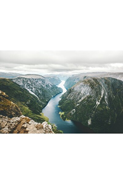 Zumzeria Pânză Tablou Râu curgând printre Munții Mari, 80x50cm, tabloucanvas253,