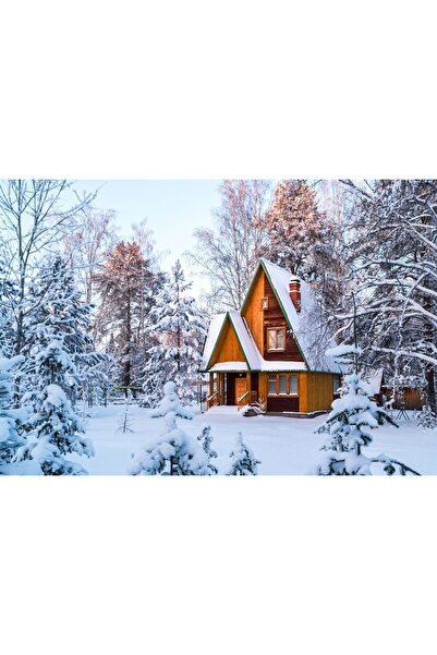Zumzeria Tablou Canvas Frumoasă Căsuță de Munte în Pădure Înzăpezită, 80x50cm...