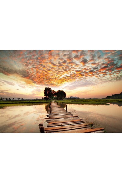 Zumzeria Pictură pe pânză Pod de lemn sub apus, 80x50cm, canvas8,