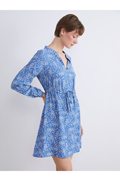 LC Waikiki Lcw Comfort Blue Collared Floral Mini Dress