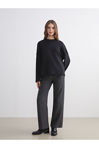 LC Waikiki Nevavm Textured Wide-Leg Women's Trousers with Elastic Waist and C...