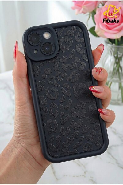 Fibaks حافظة لهاتف ابل ايفون 13، غطاء سيليكون ناعم بنمط الفهد الأسود الناعم م...