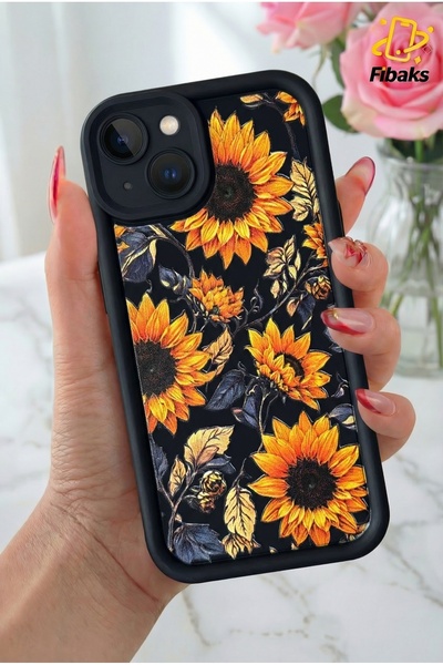 Fibaks Apple iPhone 13 Kılıf Yumuşak Dokulu Ayçiçeği Desenli Yumuşak Kamera K...
