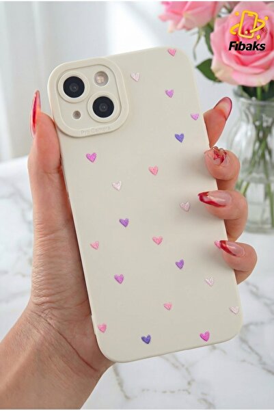 Fibaks حافظة لهاتف ابل ايفون 13 مع حماية للكاميرا من السيليكون بتصميم قلب ملو...