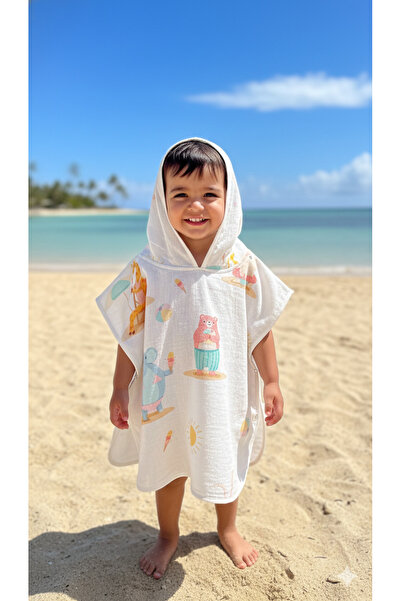O&G Collection Double Layer Organic Baby Muslin Poncho - 100% Cotton, Sea Col...