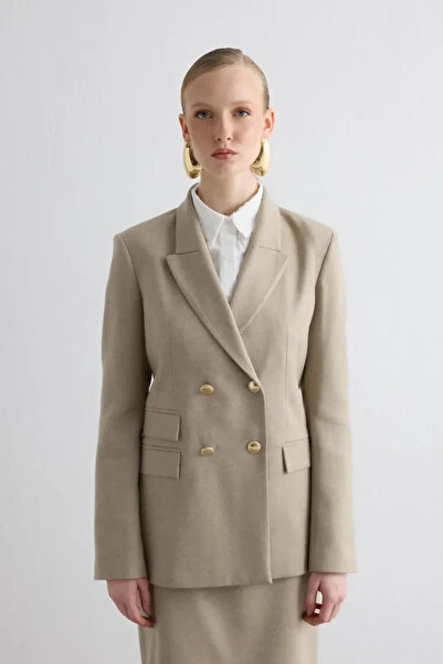 Gusto جاكيت كشمير مزدوج الصدر - بيج