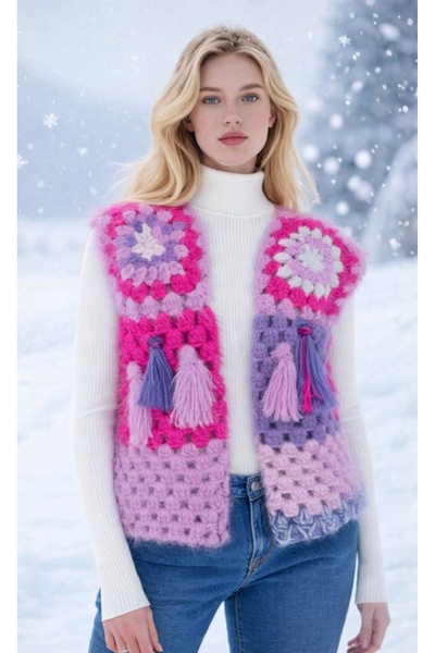 Tanem Çarşı Yelek Püsküllü Trend Özel Tasarım Elörgüsü(54cm boy))