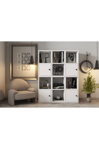 Nettrends 4 Kapakli Çekmeceli Rafli Kitaplik 97 Cm Beyaz Ktp-1065-Ç