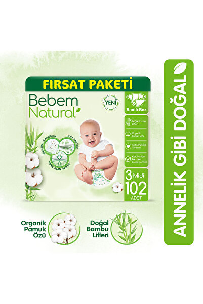 Bebem Natural Bebek Bezi 3 Beden Midi Fırsat Paketi 102 Adet