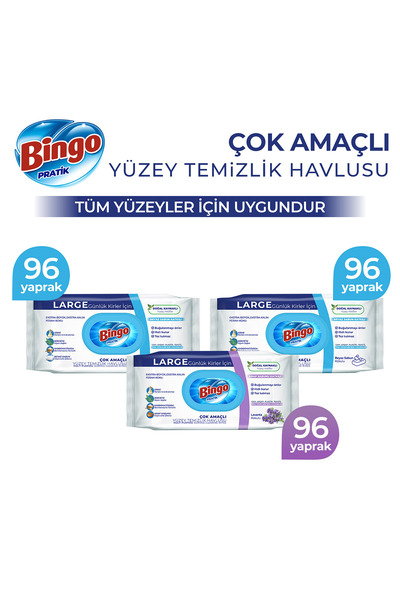 Bingo Yüzey Temizlik Havlusu 2 Beyaz Sabun + 1 Lavanta (288 Yaprak)