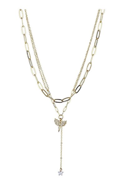 Klips Concept Taşlı Melek Detay Çoklu Zincir Kolye