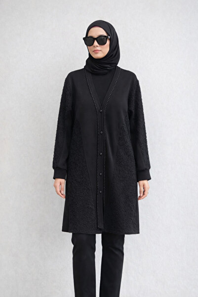 FUAT GÜRSEN Cardigan lung Garnisi cu mărgele brodate cu detaliu de tiv