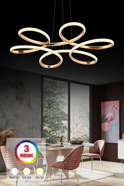 İstanbul Avize Megie Gold 3 Renk Led Lüx Modern Ledli Avize