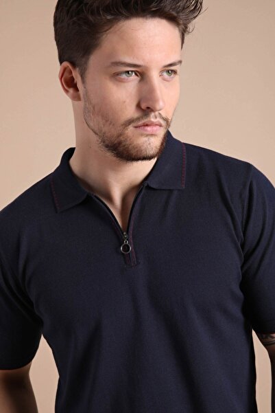 Ferraro Tricou pentru bărbați, 100% bumbac, cu guler polo, cu fermoar