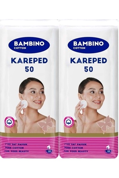 Bambino Cotton Kare Makyaj ve Bebek Temizleme Pamuğu 100 Adet (Kare En-Boy 7C...