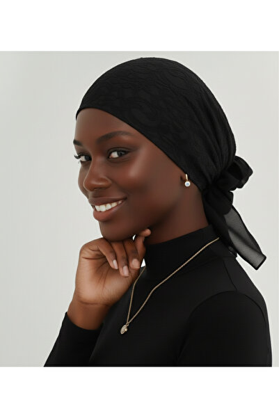 fidan bone Dantel Tüllü Siyah Hazır Türban Tesettür Bone Medikal Kullanıma Uygun