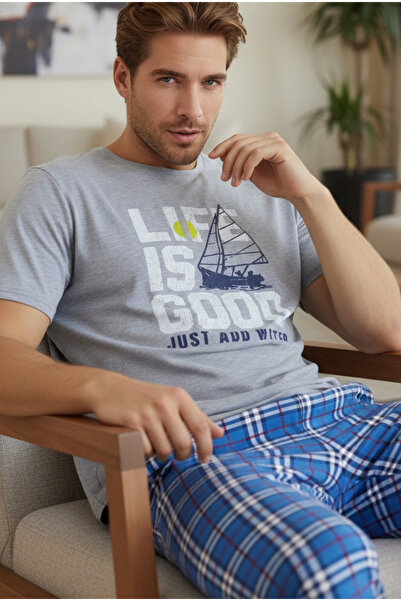 Siyah İnci Πλεκτό κοστούμι πιτζάμα με γκρι σχέδιο 25109838